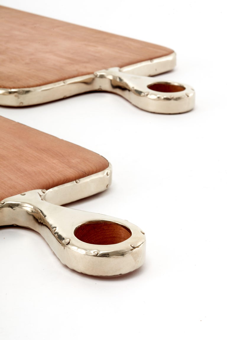CASTOR Large Cheese Board Tray, Natural Wood and Alpaca Silver at