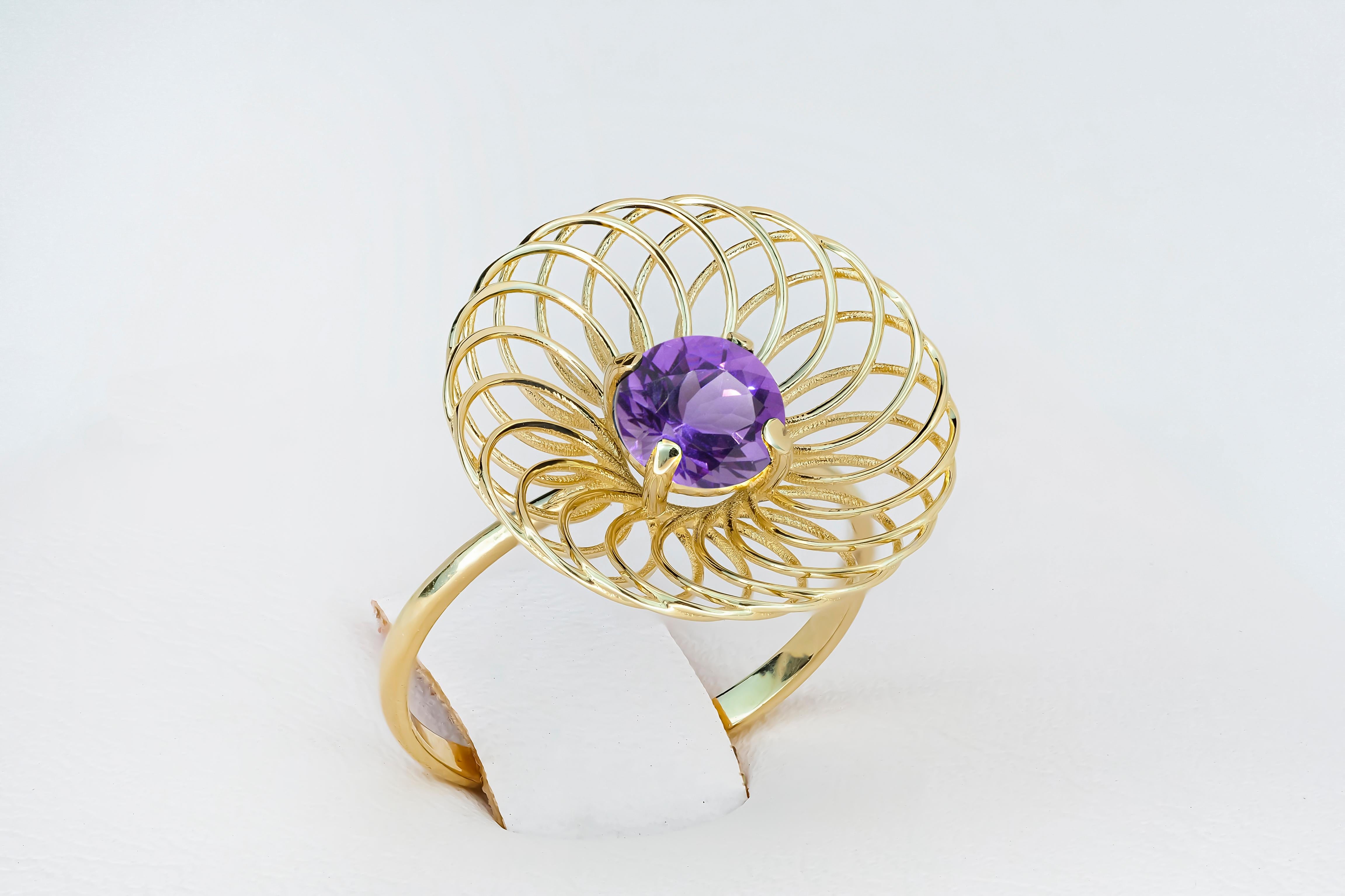 Casual amethyst 14k gold ring.  In New Condition For Sale In Istanbul, TR