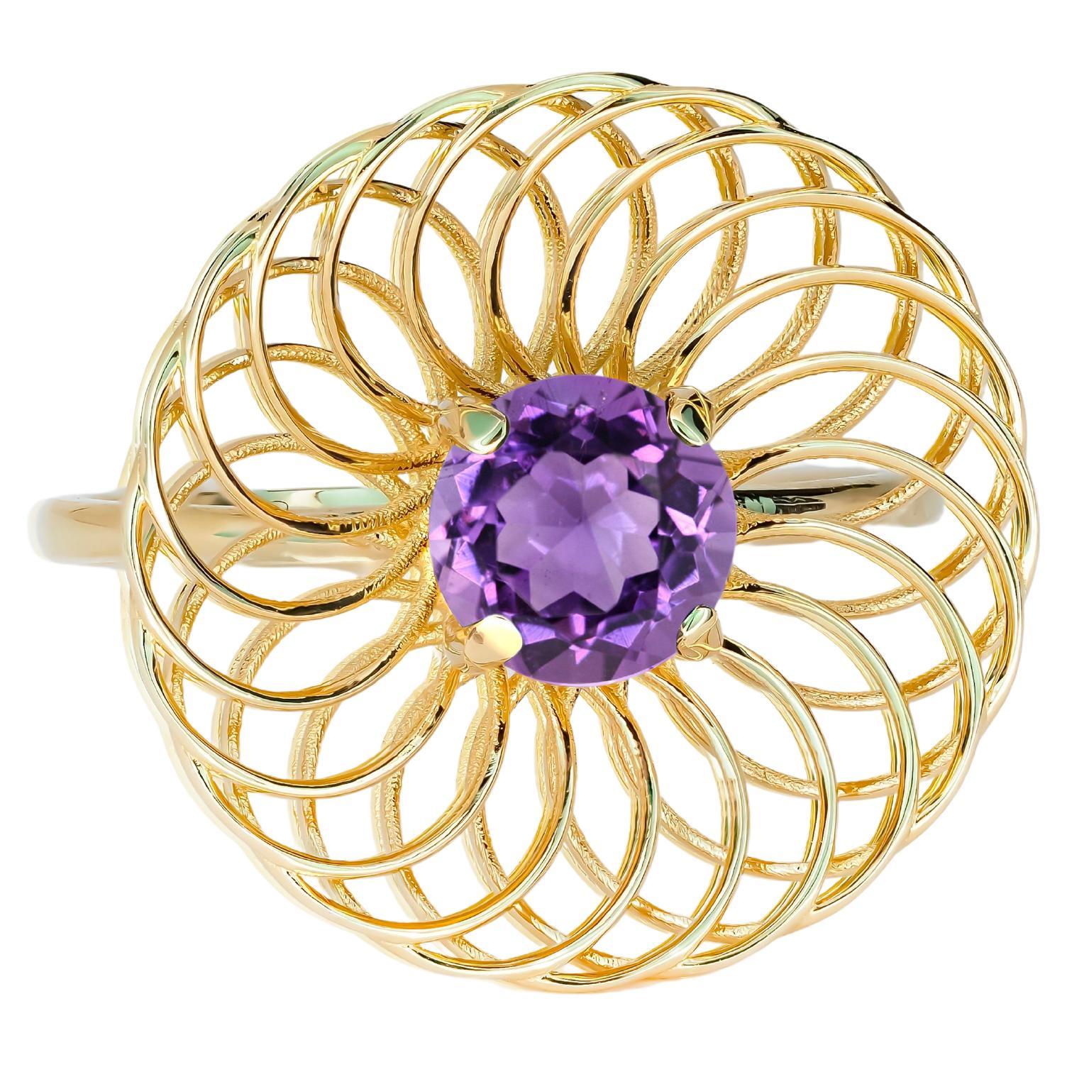 Casual amethyst 14k gold ring. 