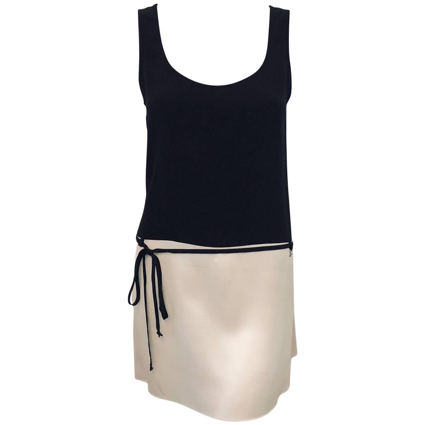 Casual Chanel Black and Ivory Silk Short Tunic Dress