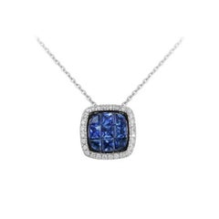 Casual Every Day Blue Sapphire Diamonds White Gold Pendant Necklace for Her