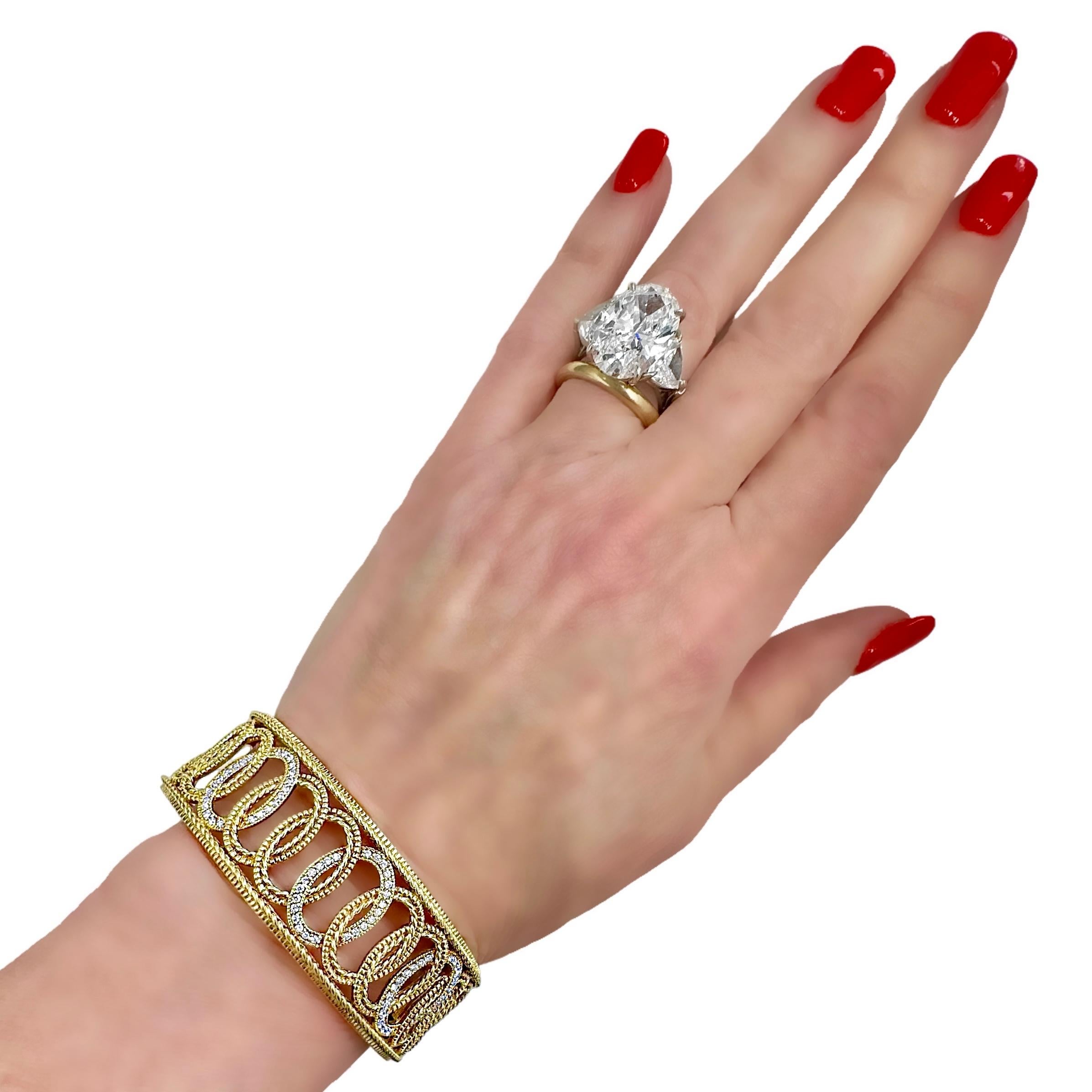 Casual Judith Ripka 18k Gold Hinged, Cuff Bracelet with Diamonds 7/8 inch Wide  7