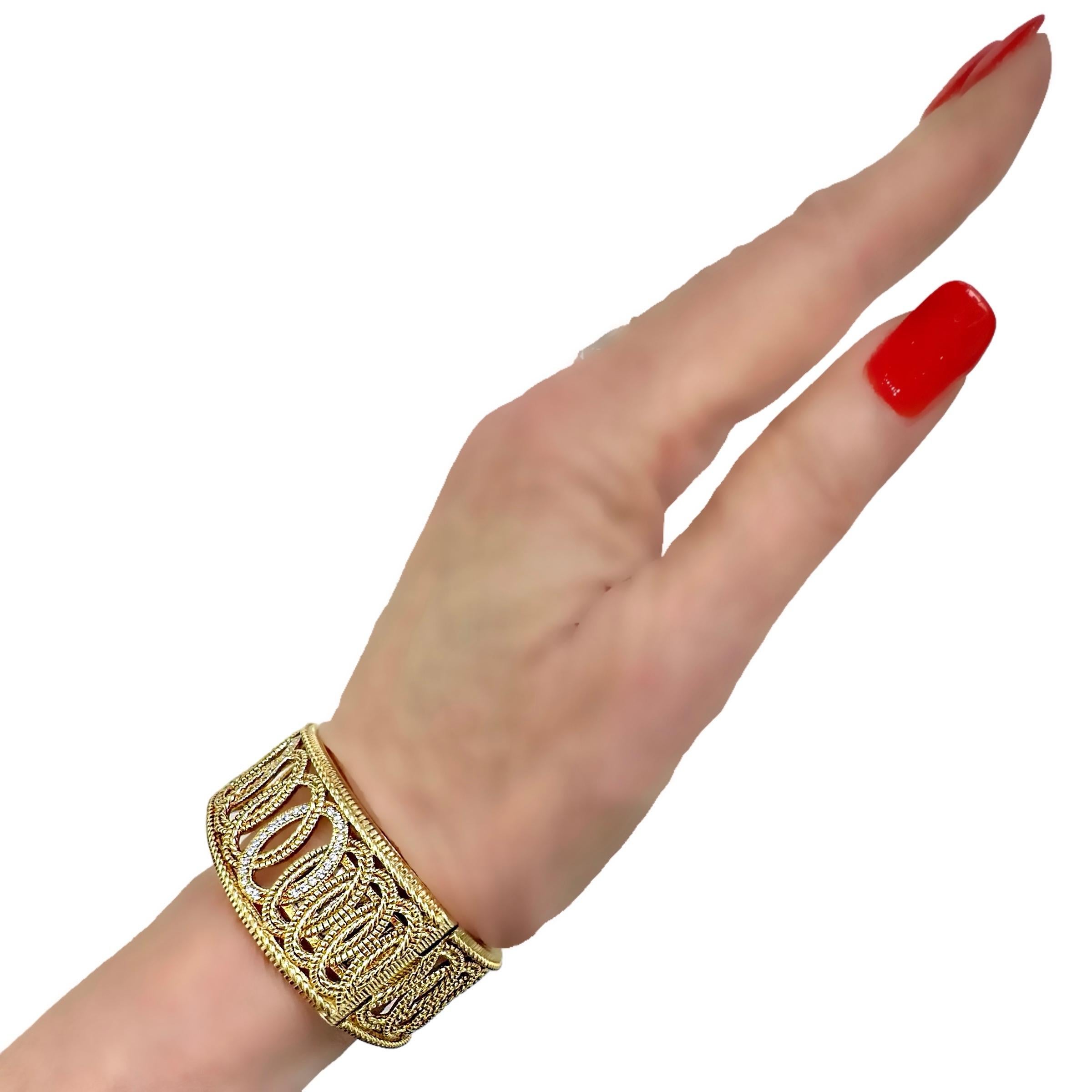Casual Judith Ripka 18k Gold Hinged, Cuff Bracelet with Diamonds 7/8 inch Wide  9