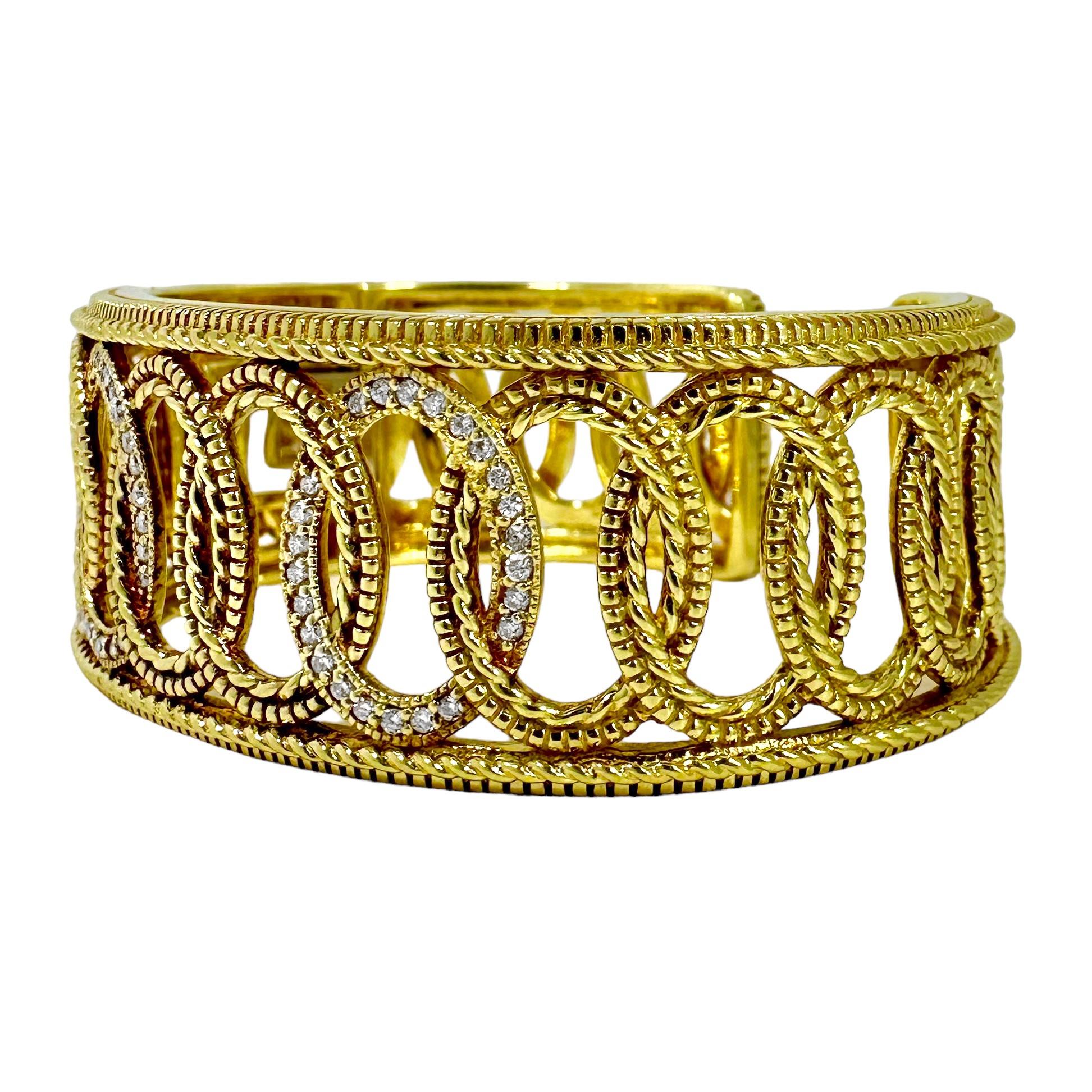 Modern Casual Judith Ripka 18k Gold Hinged, Cuff Bracelet with Diamonds 7/8 inch Wide 