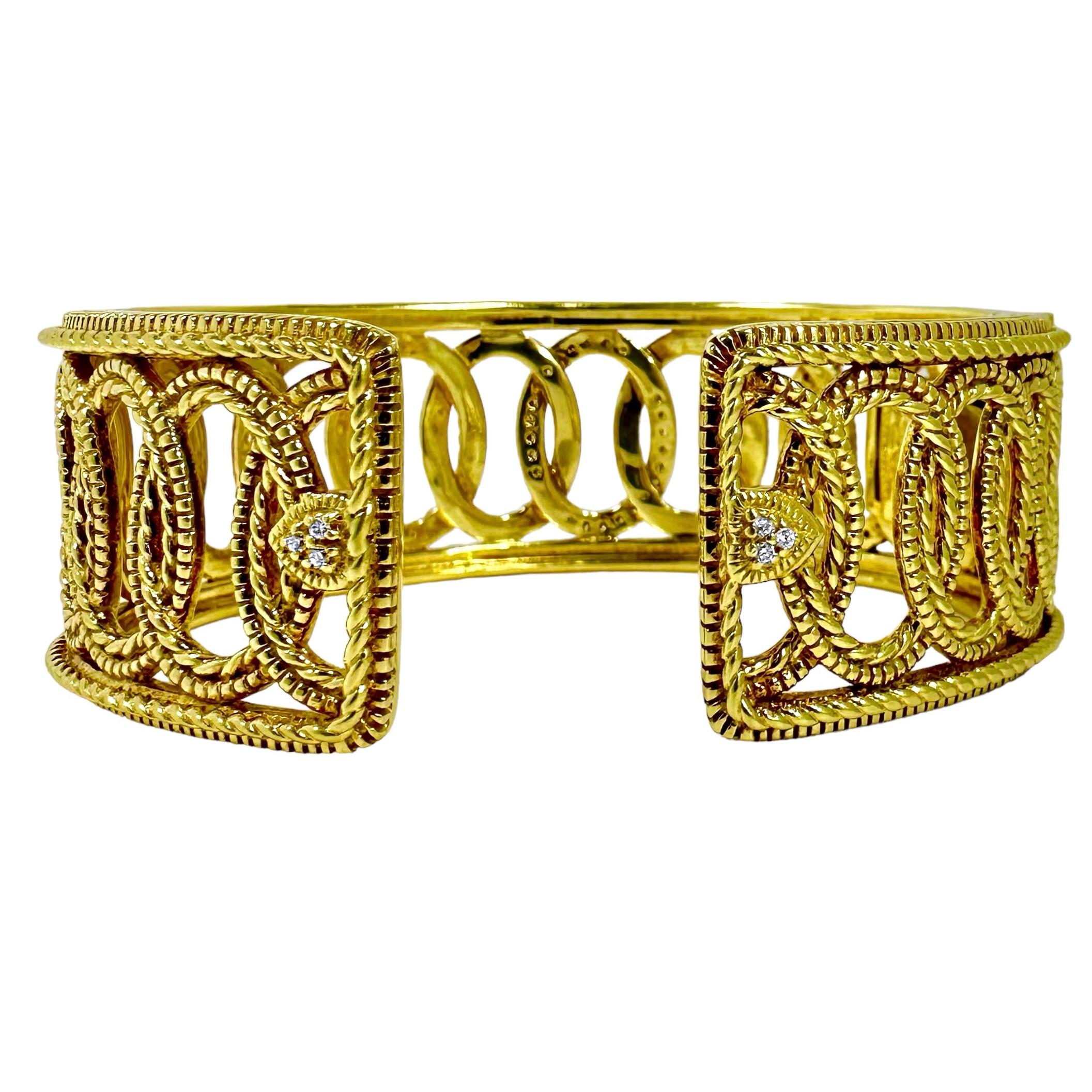 Women's Casual Judith Ripka 18k Gold Hinged, Cuff Bracelet with Diamonds 7/8 inch Wide 
