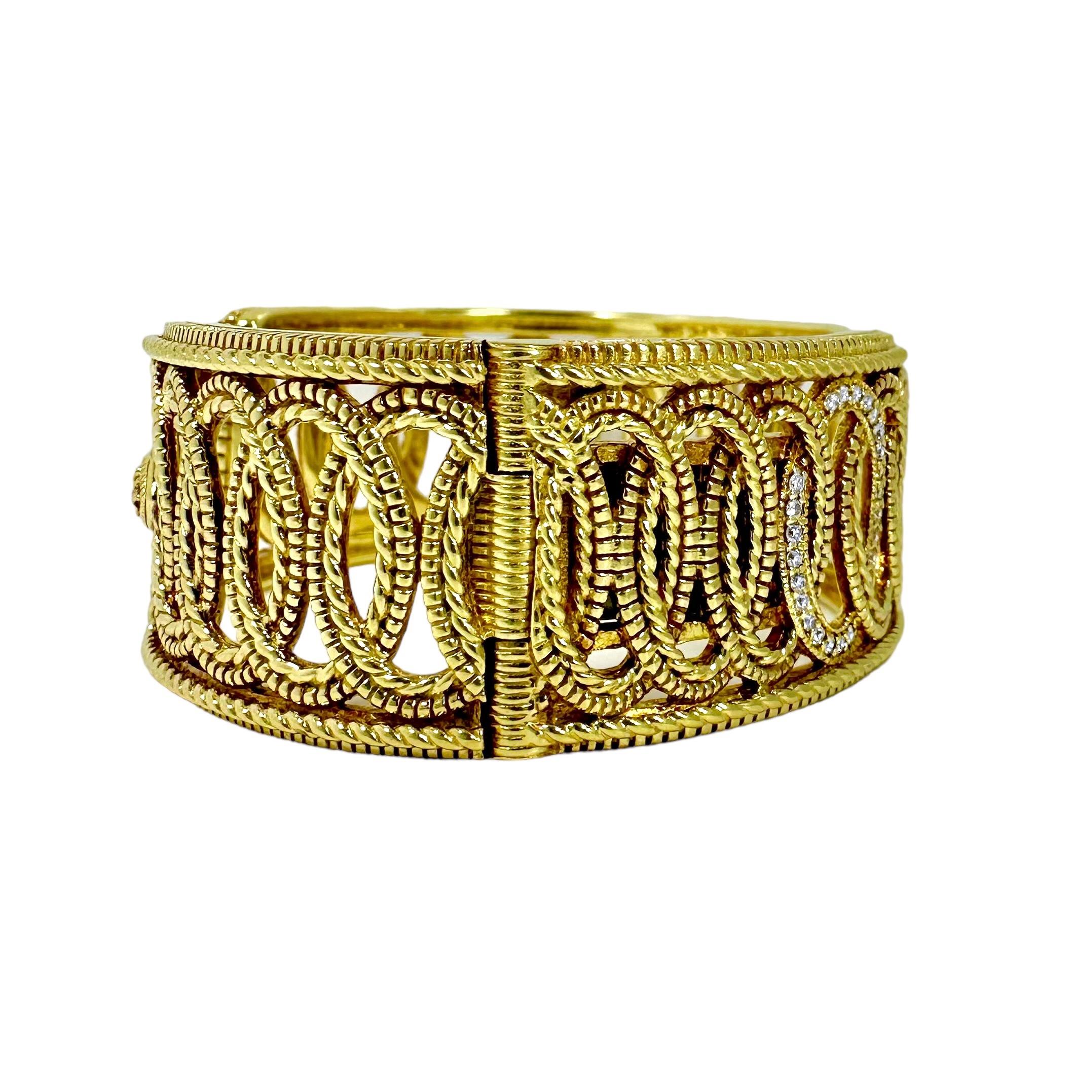 Casual Judith Ripka 18k Gold Hinged, Cuff Bracelet with Diamonds 7/8 inch Wide  1