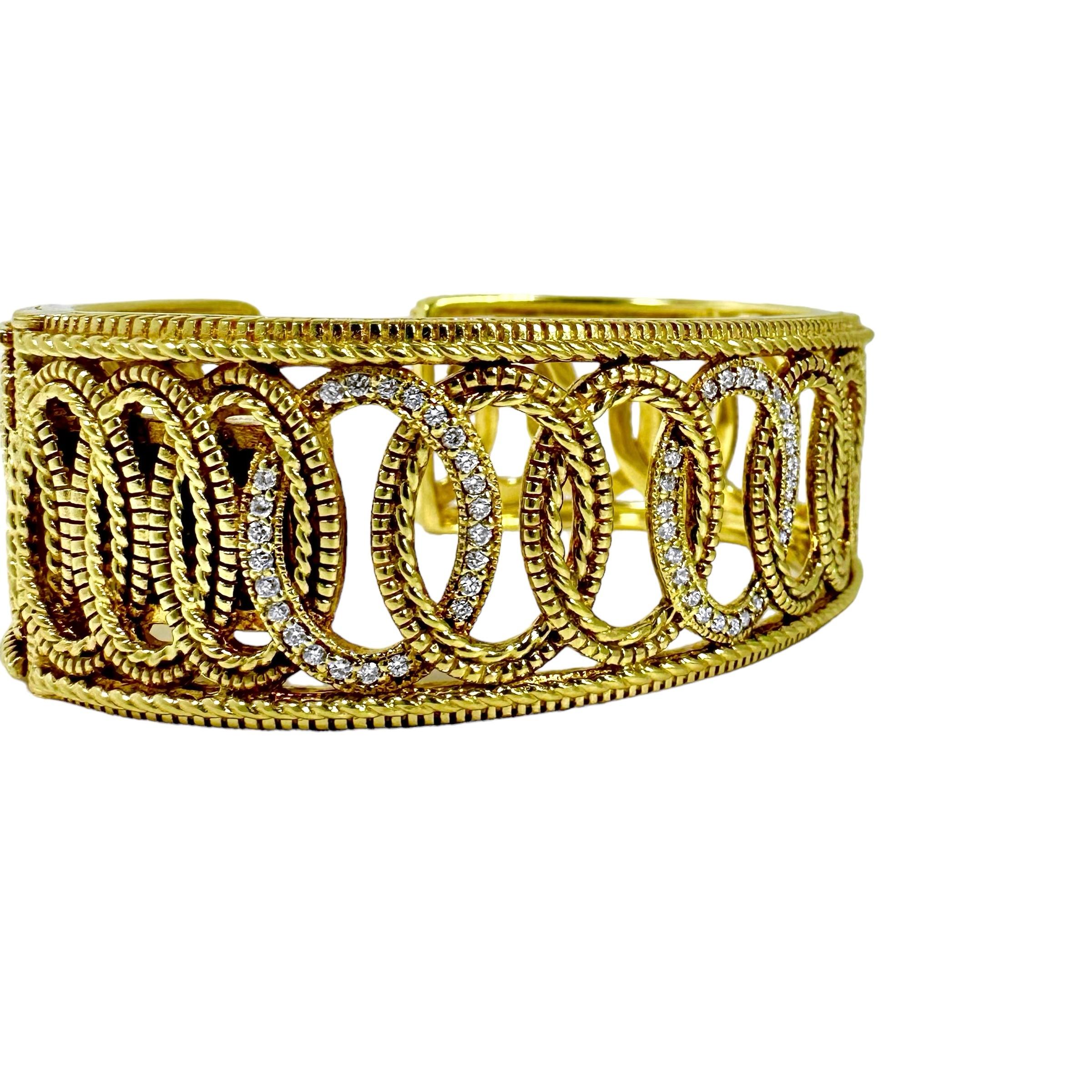 Casual Judith Ripka 18k Gold Hinged, Cuff Bracelet with Diamonds 7/8 inch Wide  2
