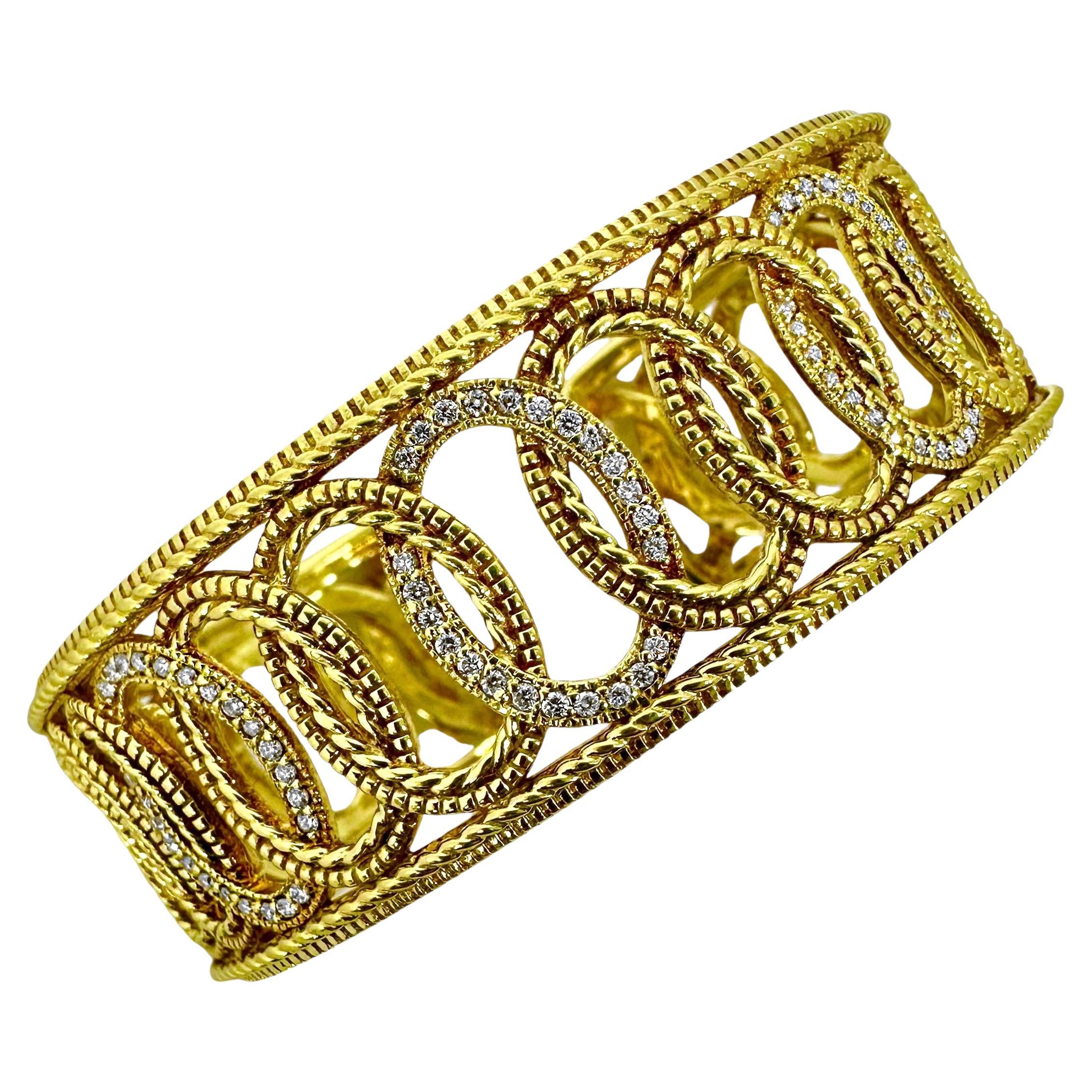 Casual Judith Ripka 18k Gold Hinged, Cuff Bracelet with Diamonds 7/8 inch Wide 