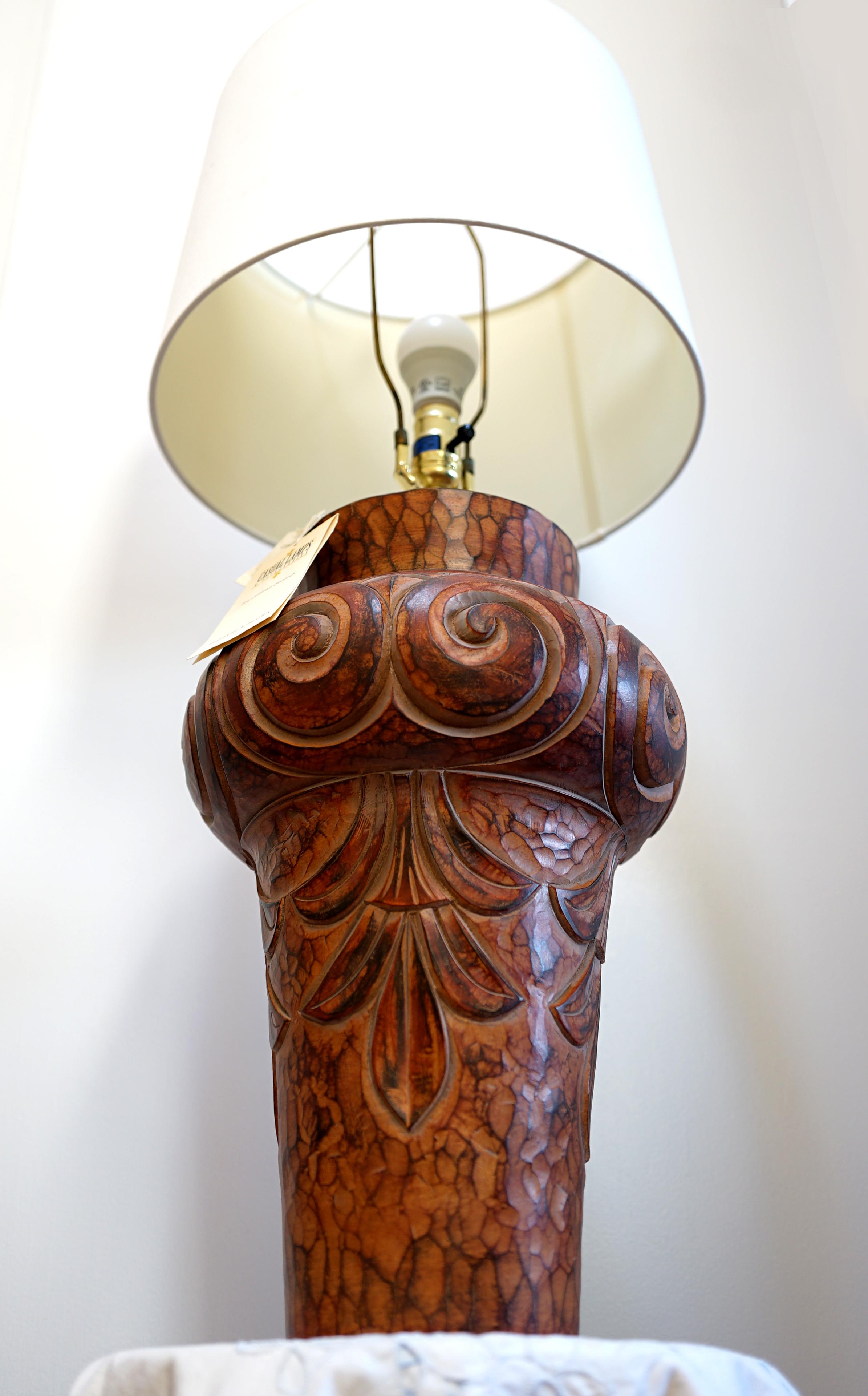 Casual Lamps of California Terracotta Monumental Sculpted Lamp Glazed Finish For Sale 4
