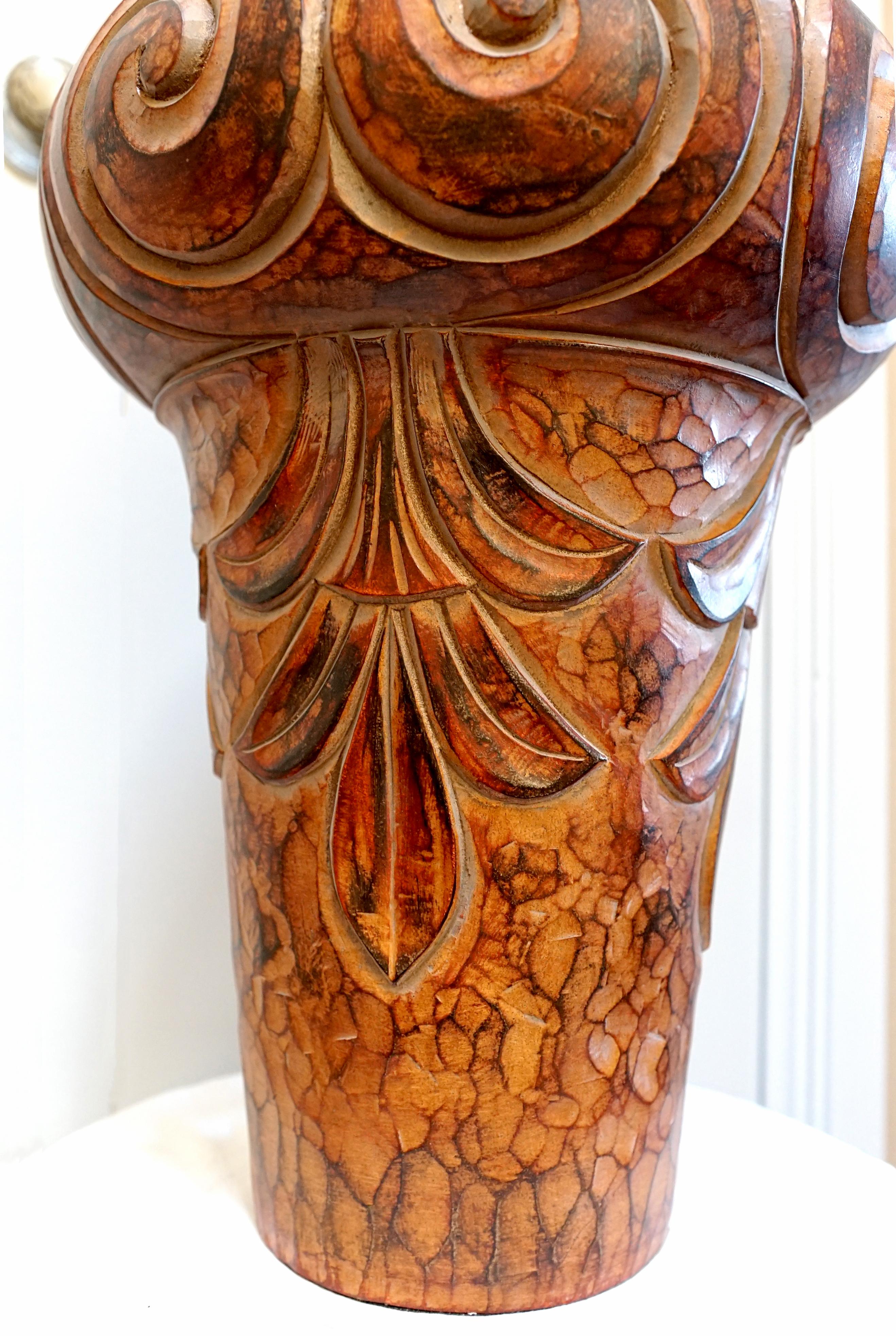 Casual Lamps of California Terracotta Monumental Sculpted Lamp Glazed Finish For Sale 7