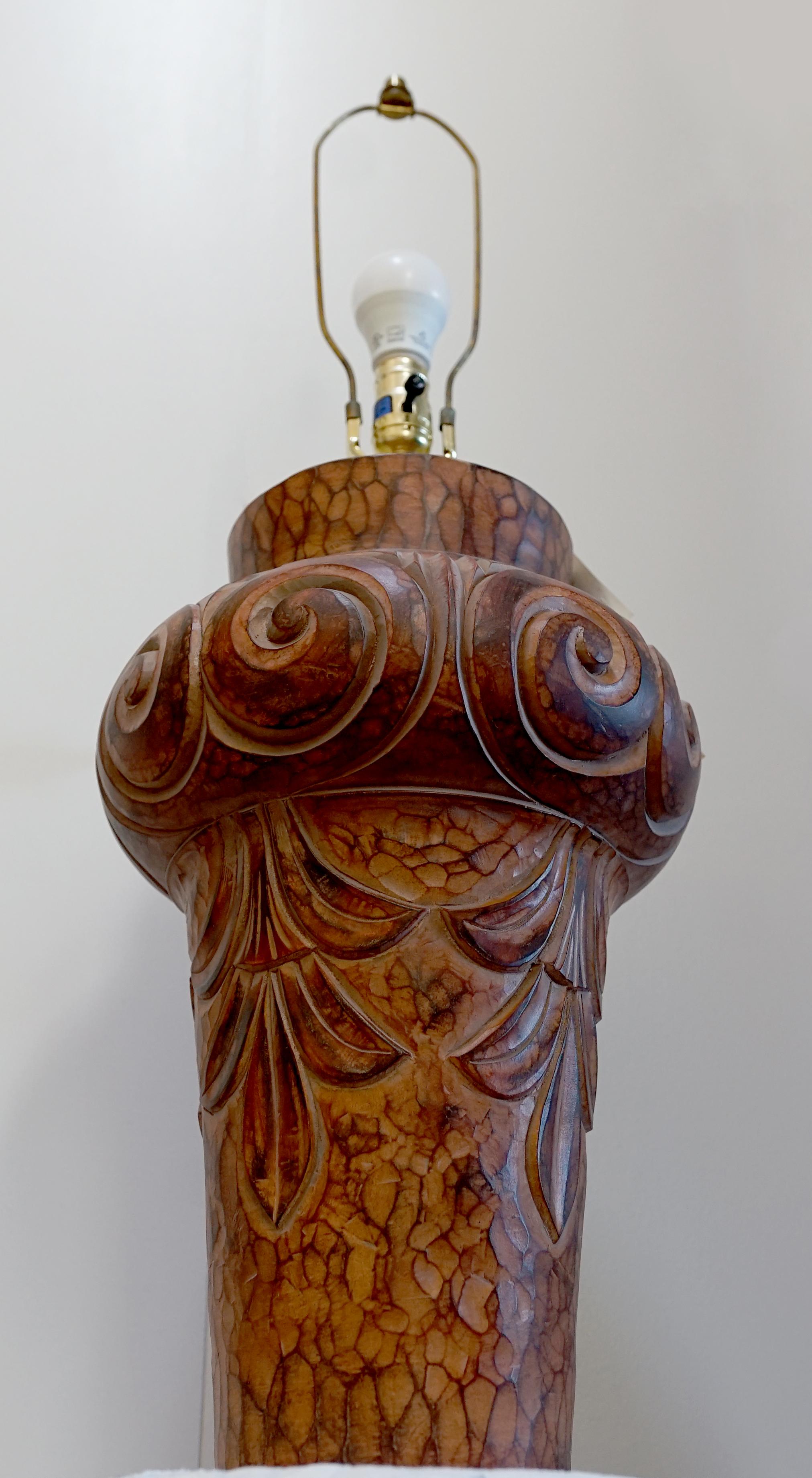 20th Century Casual Lamps of California Terracotta Monumental Sculpted Lamp Glazed Finish For Sale