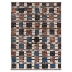 Casual Modern Checkered Design Modern Rug in Brown, Charcoal, Blue, and Cream