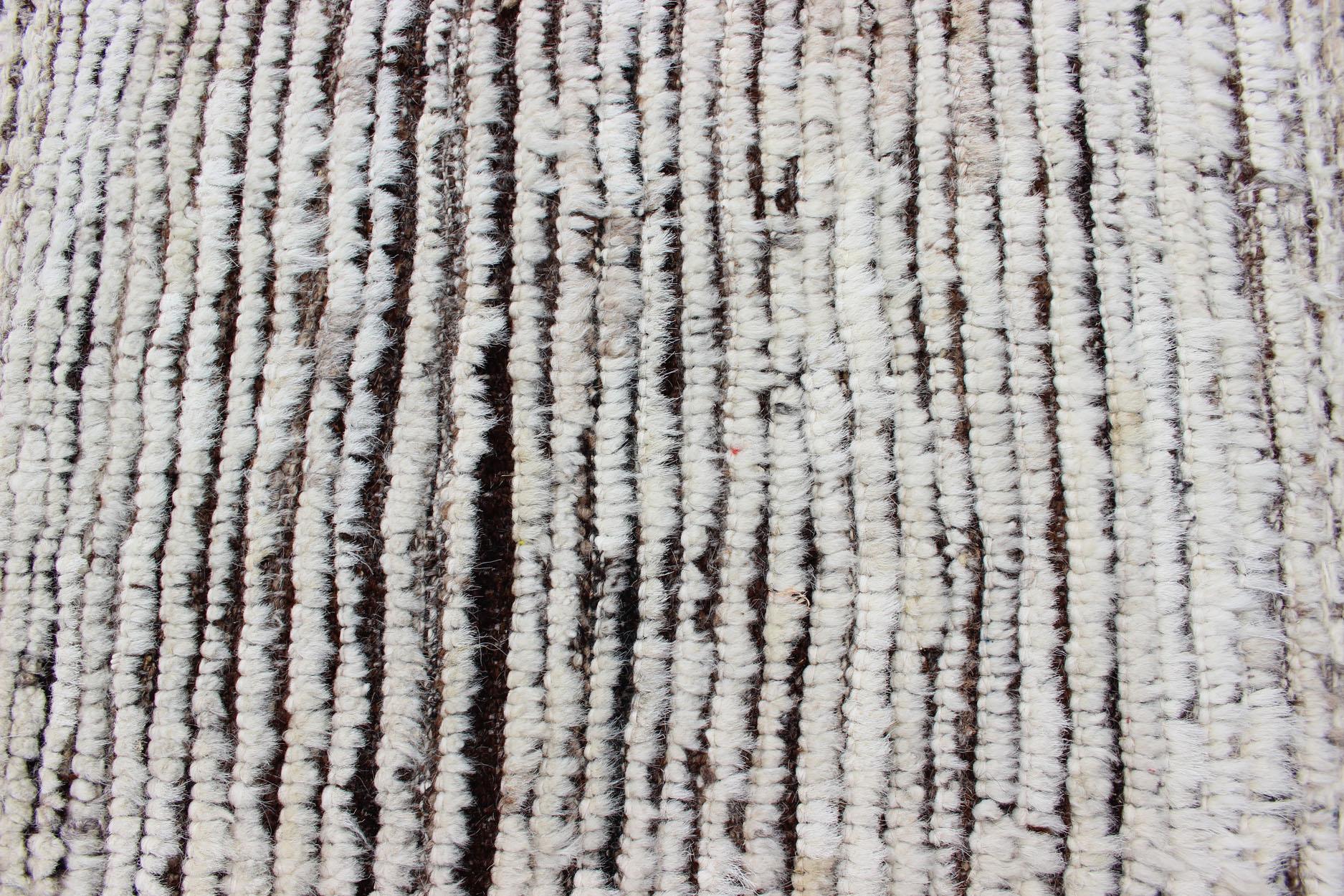 Casual Modern Gallery Rug in White and Brown Tones and Minimalist Design 1