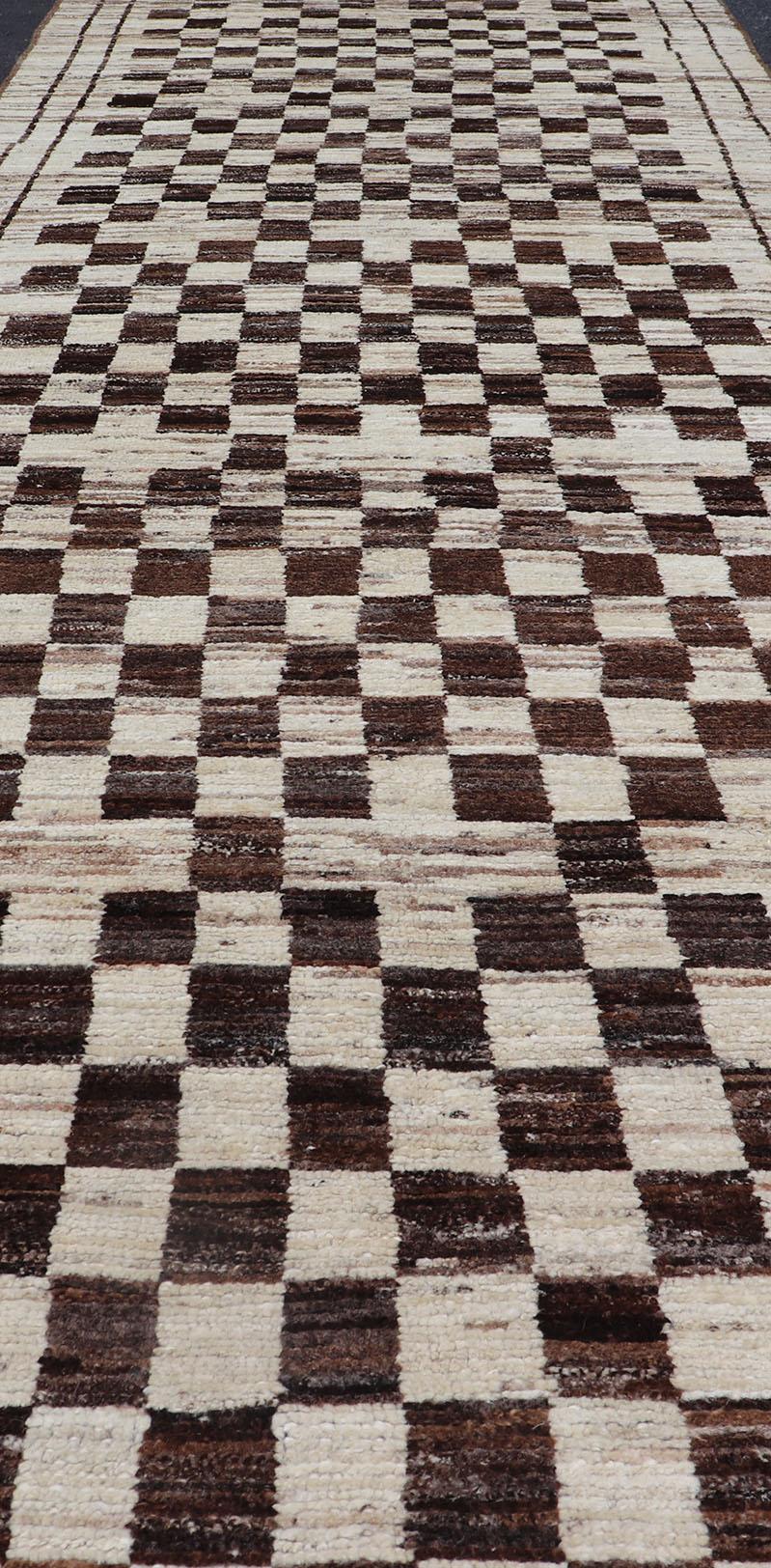 Contemporary Casual Modern Gallery Runner in White and Brown Tones For Sale
