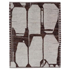 Casual Modern Wool Hand Knotted In Black and White Wool Abstract Modern Design