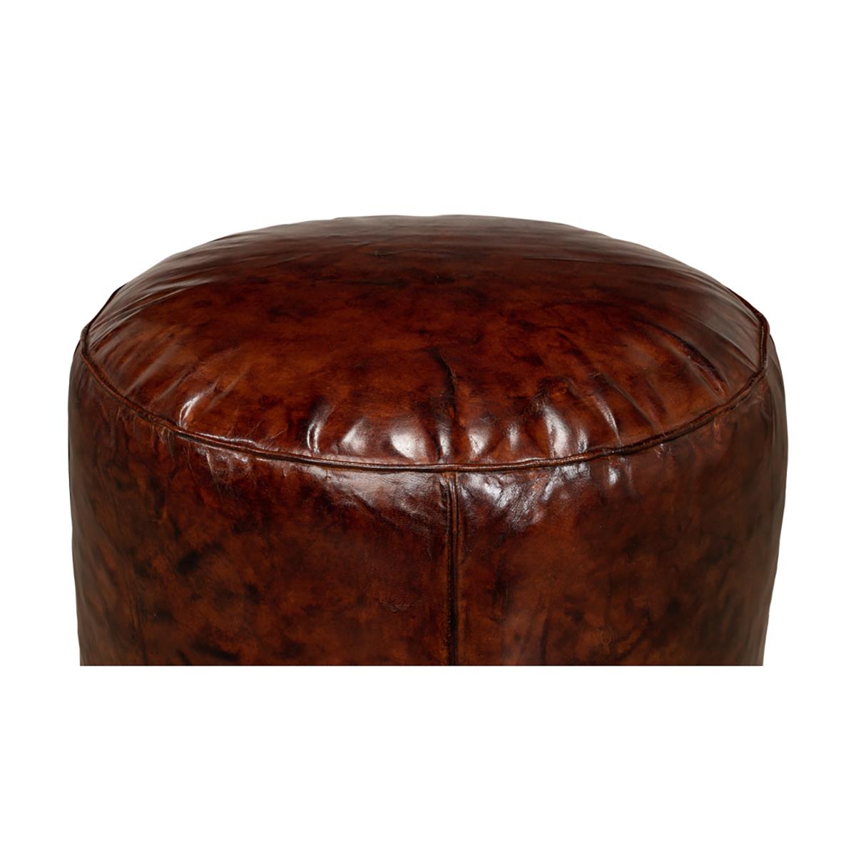 Asian Casual Round Leather Stool For Sale