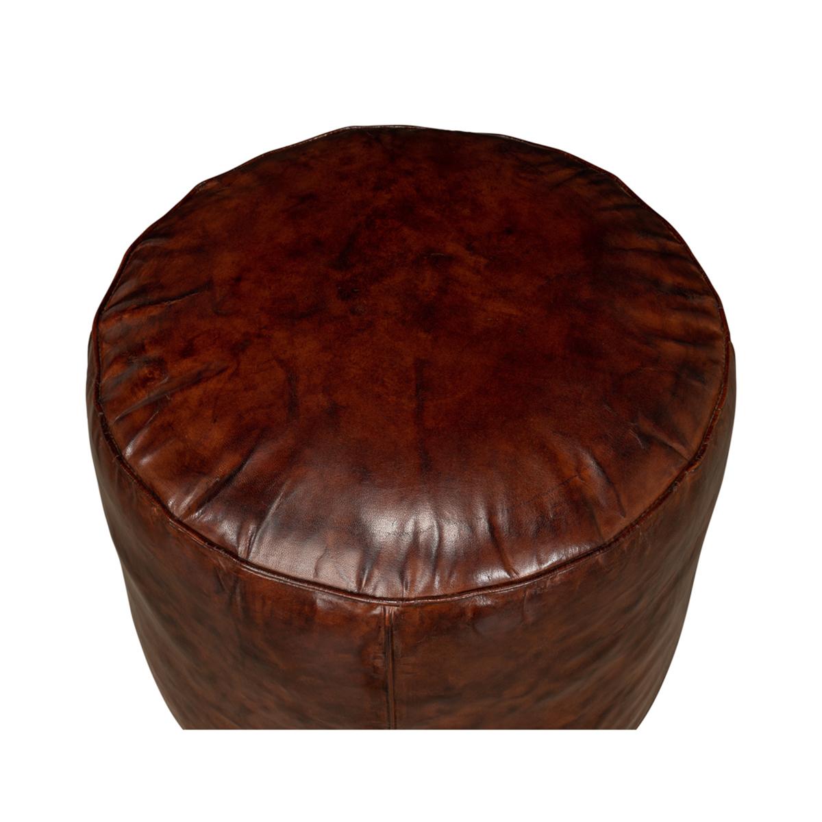 Contemporary Casual Round Leather Stool For Sale