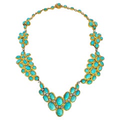 Casual Yet Elegant Gold Necklace with Turquoise and Diamonds