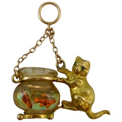 Cat and Goldfish Charm, circa 1950s
