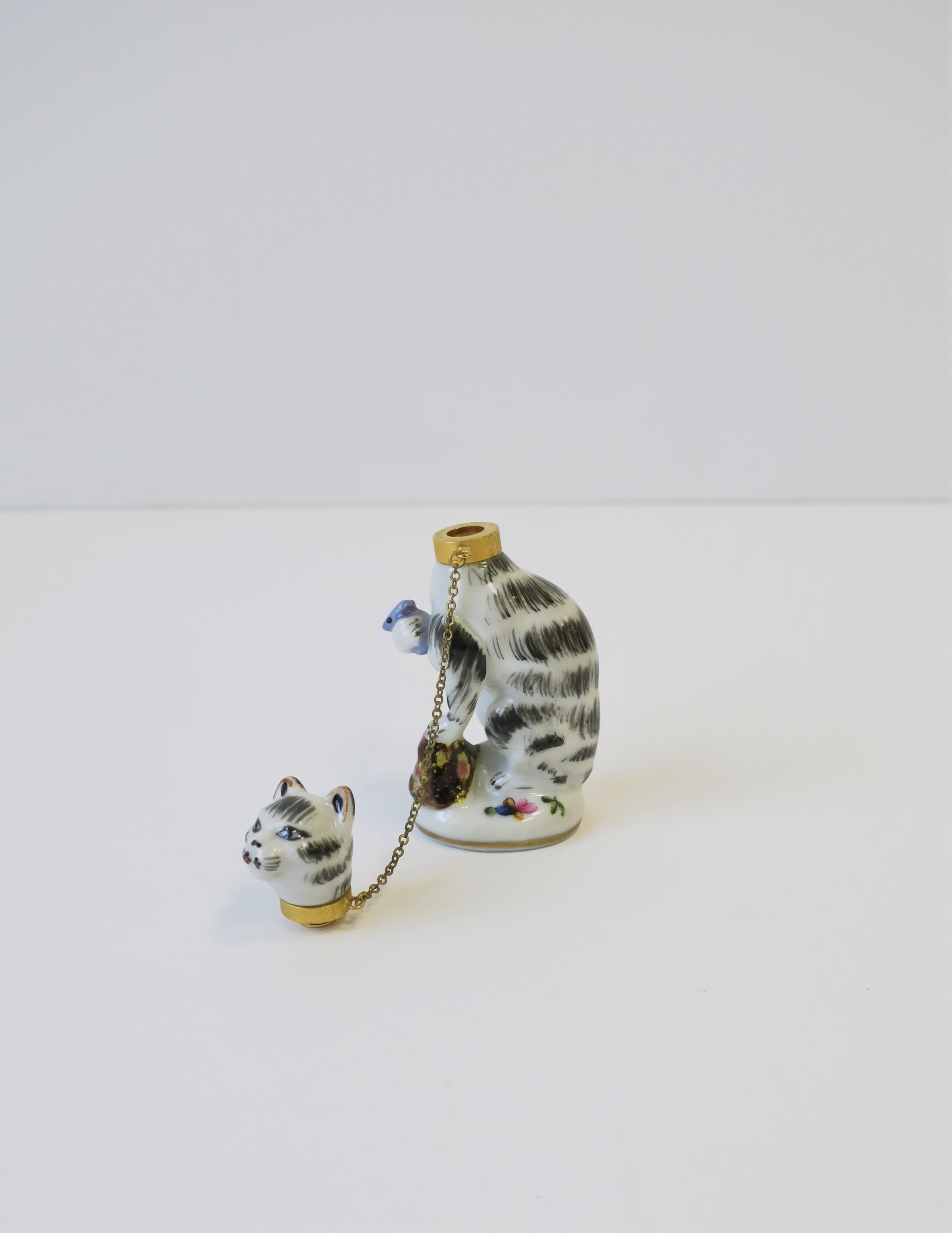 Cat and Mouse Porcelain Perfume Bottle with Brass Collar and Removeable Head 1