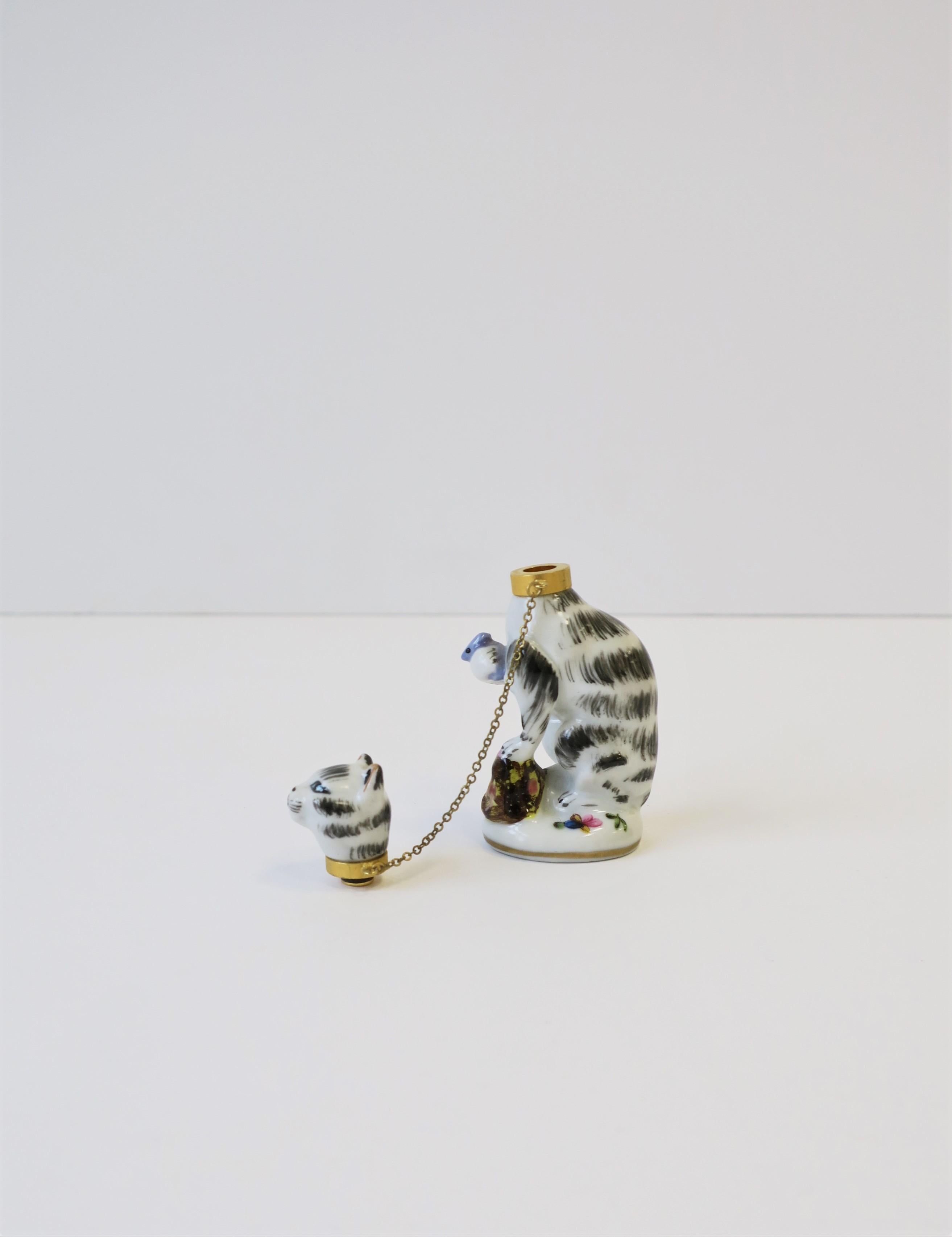 Cat and Mouse Porcelain Perfume Bottle with Brass Collar and Removeable Head 2