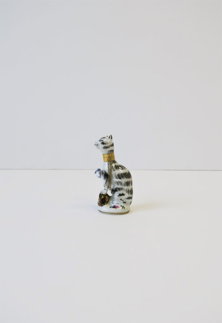Cat and Mouse Porcelain Perfume Bottle with Brass Collar and Removeable ...