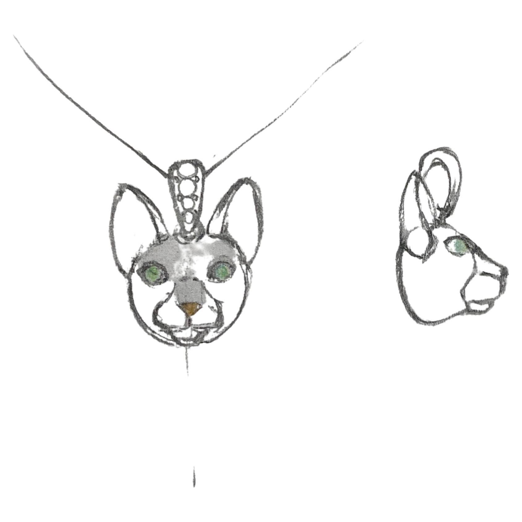 Collier pendentif en or 18KT avec diamant en pierre semi-précieuse Perle d
Australie Chat