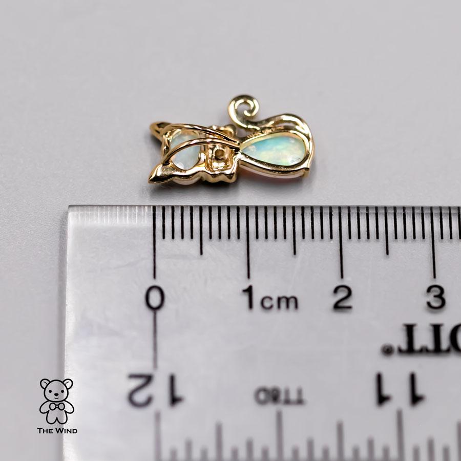 Artist Cat Australian Solid Opal & Diamond Pendant Necklace 14k Yellow Gold For Sale