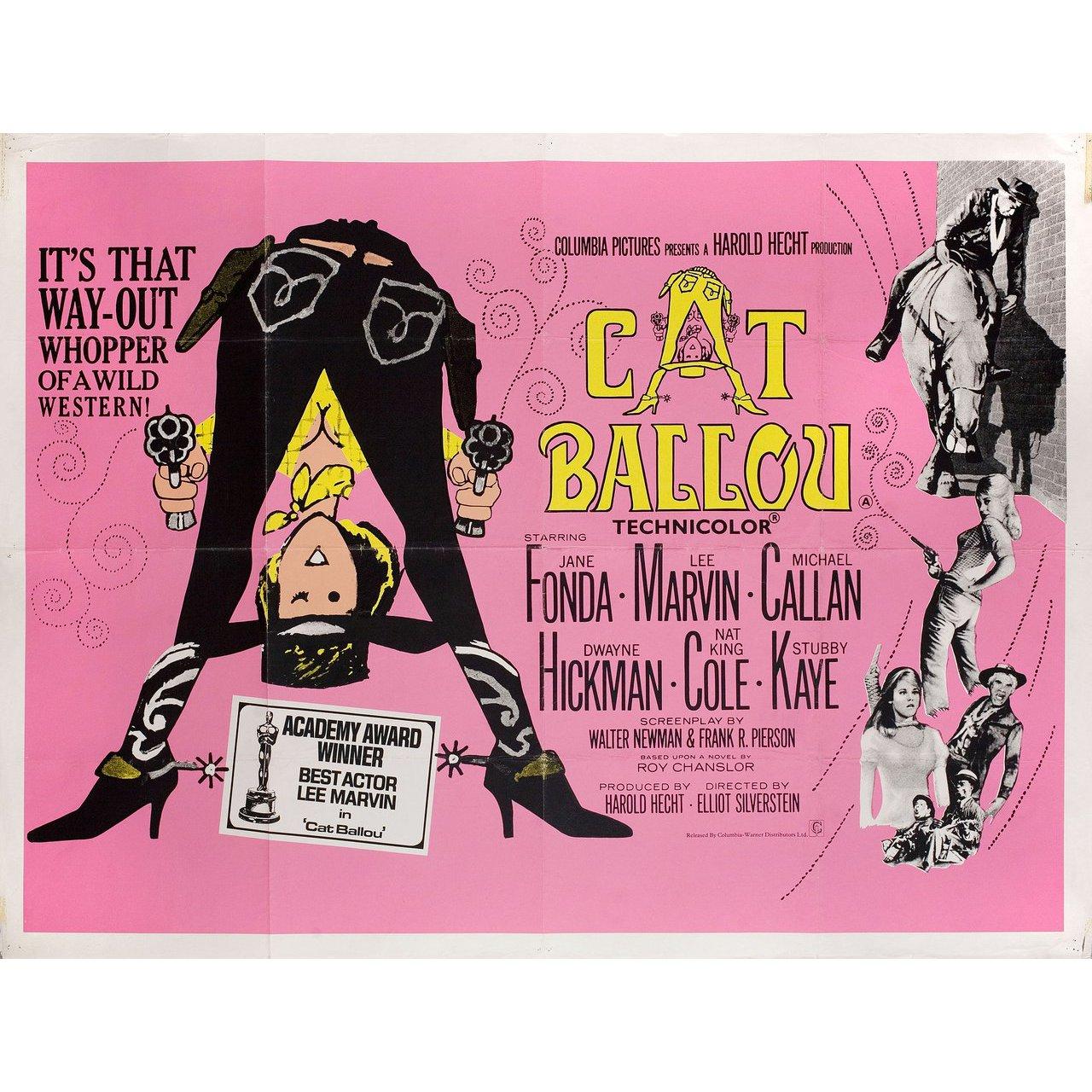Original 1960s re-release British quad poster for the film Cat Ballou directed by Elliot Silverstein with Jane Fonda / Lee Marvin / Michael Callan / Dwayne Hickman. Very good condition, folded. Many original posters were issued folded or were