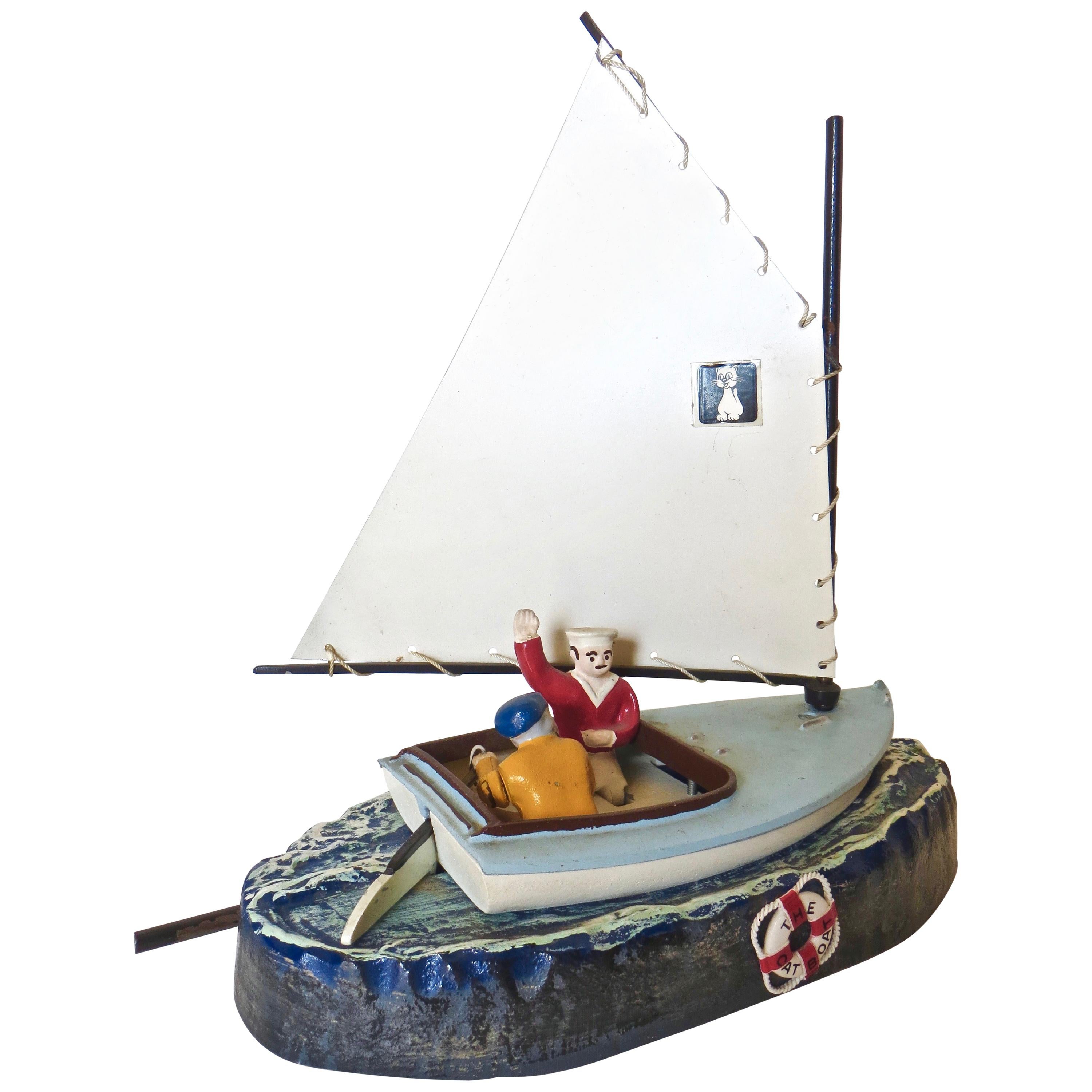 "Cat Boat" Mechanical Toy Penny Bank, American, circa 1968