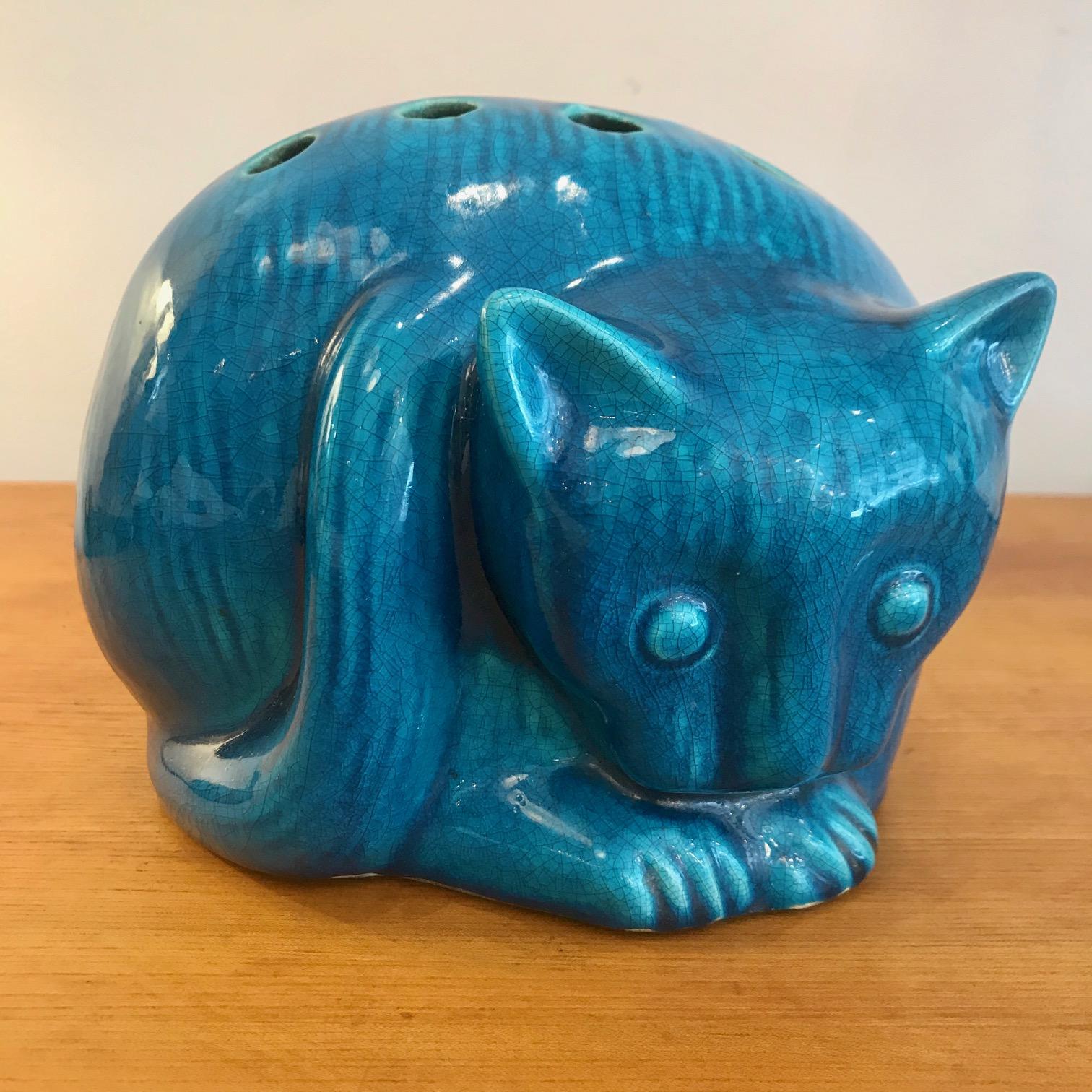 A blue glazed ceramic vase or 
