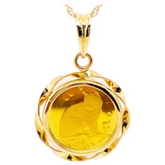 Seltene 24k Gold British Isle of Man 1990 Goldmünze w 14k Gold Twisted Coin Holder