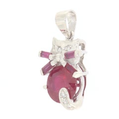 Katze Diamanten Rubine 18 Karat Weißgold Anhänger Halskette