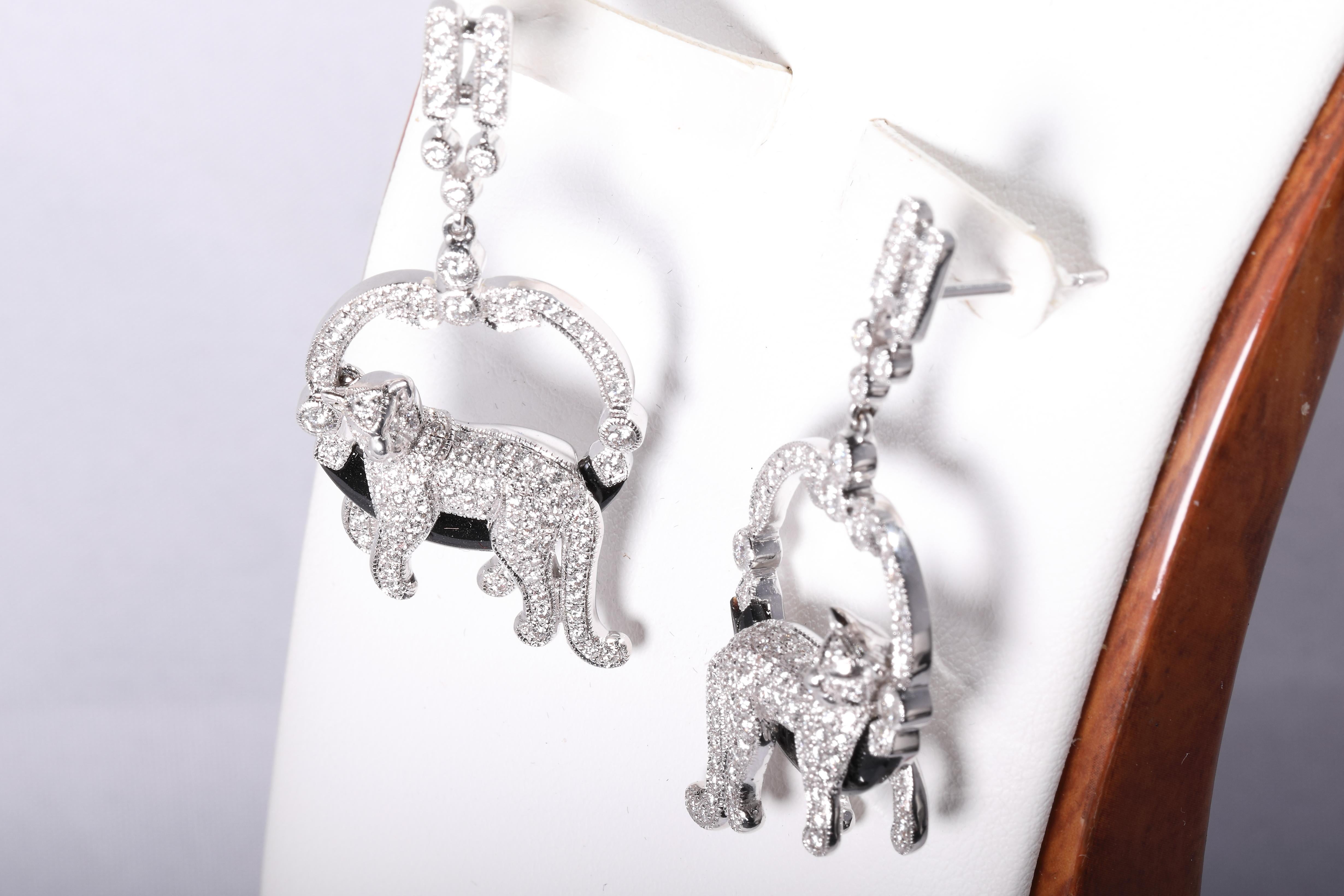 Cat Earrings Diamonds Onyx 18 Karat 2