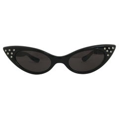 Schwarze Katzenauge-Sonnenbrille mit Strass Vintage 1950er Jahre