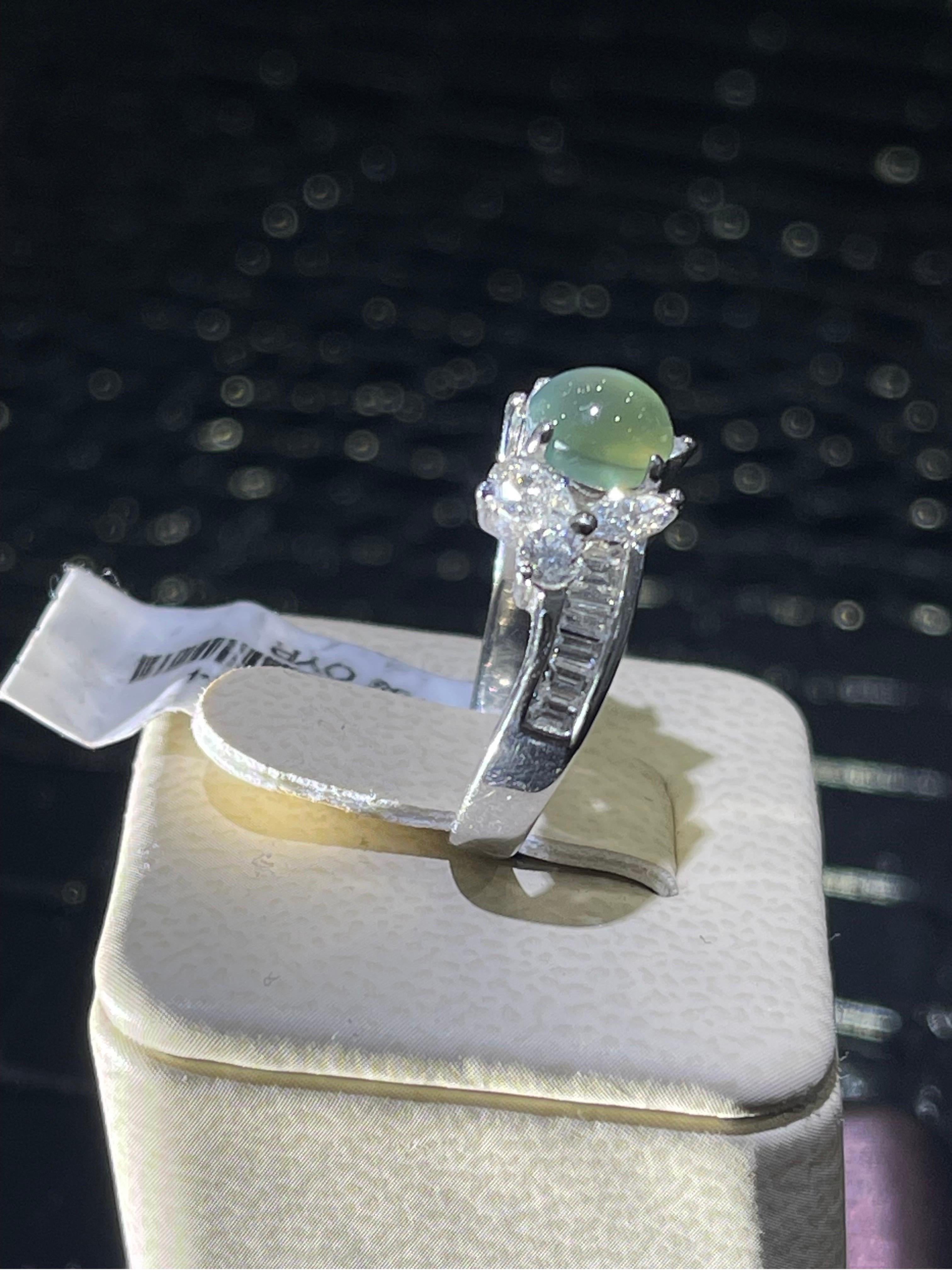 Cabochon Cat Eye & Diamond Ring In Platinum  For Sale