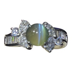 Katzenauge & Diamantring aus Platin