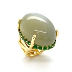 18K Gelbgold Katze Auge Mango Mondstein Tsavorit Dome Ring