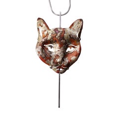 Cat face scuptural silver and copper pendant