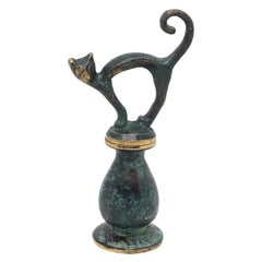 Cat Figural Animal Corkscrew, Bronze Brass, Vienna, Austria, 1950s, Midcentury