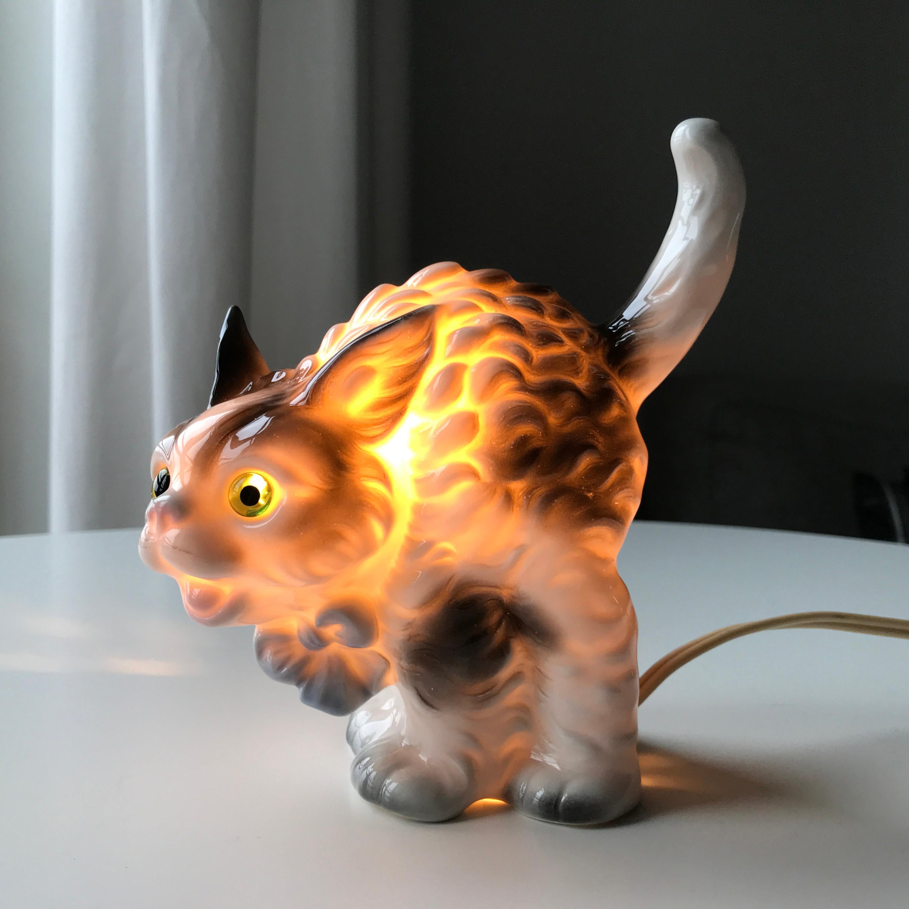 Cat Figurine Lamp Early 20th Century Ozon Table Lamp by Fog and Morup 5