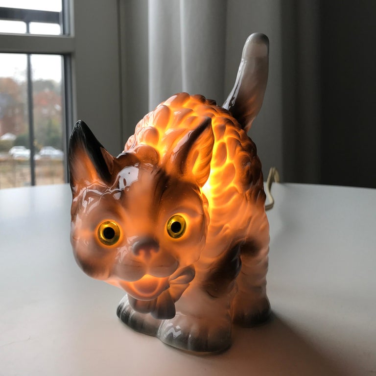 Cat Figurine Lamp Early 20th Century Ozon Table Lamp by Fog and Morup