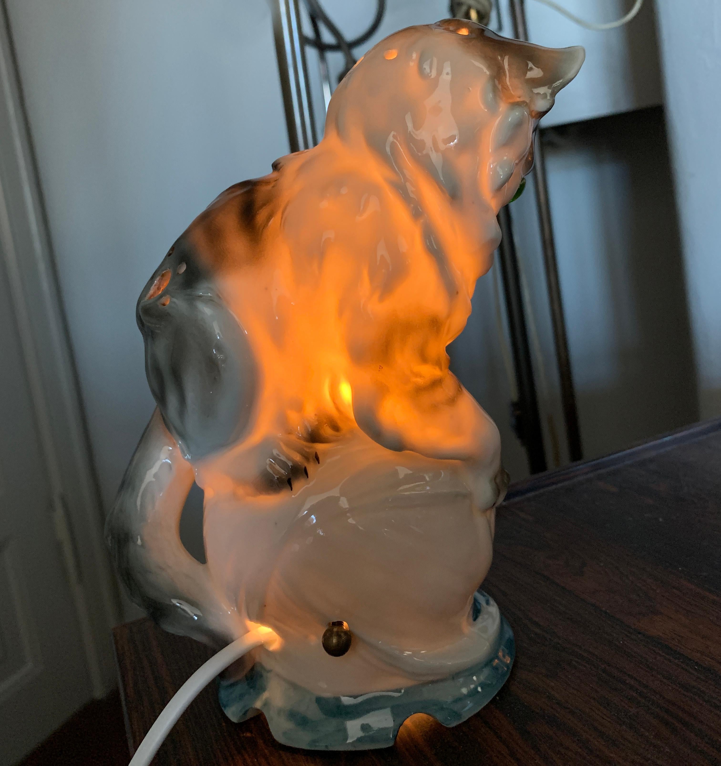 Cat Figurine Lamp Early 20th Century Ozon Table Lamp at 1stDibs