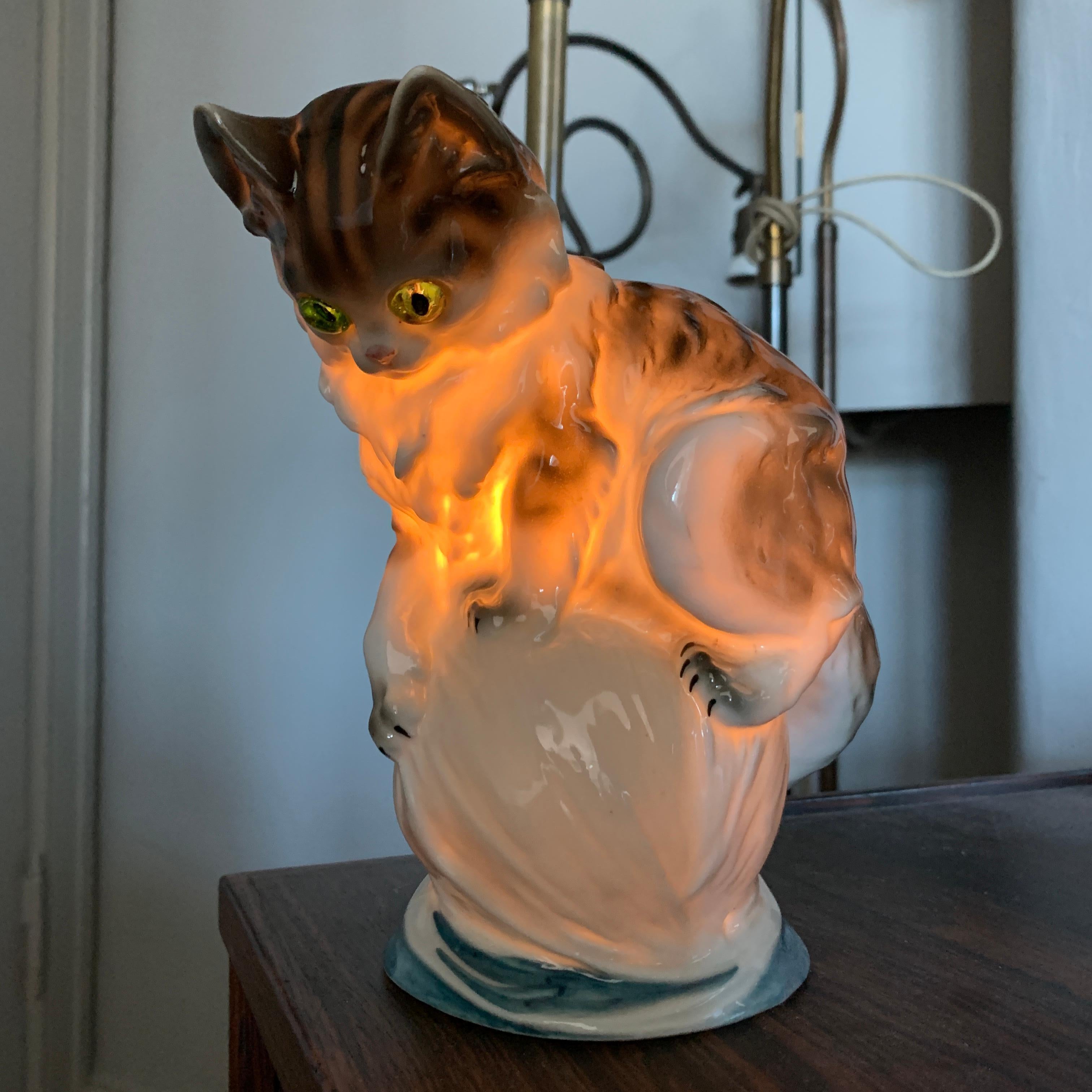 Cat Figurine Lamp Early 20th Century Ozon Table Lamp at 1stDibs