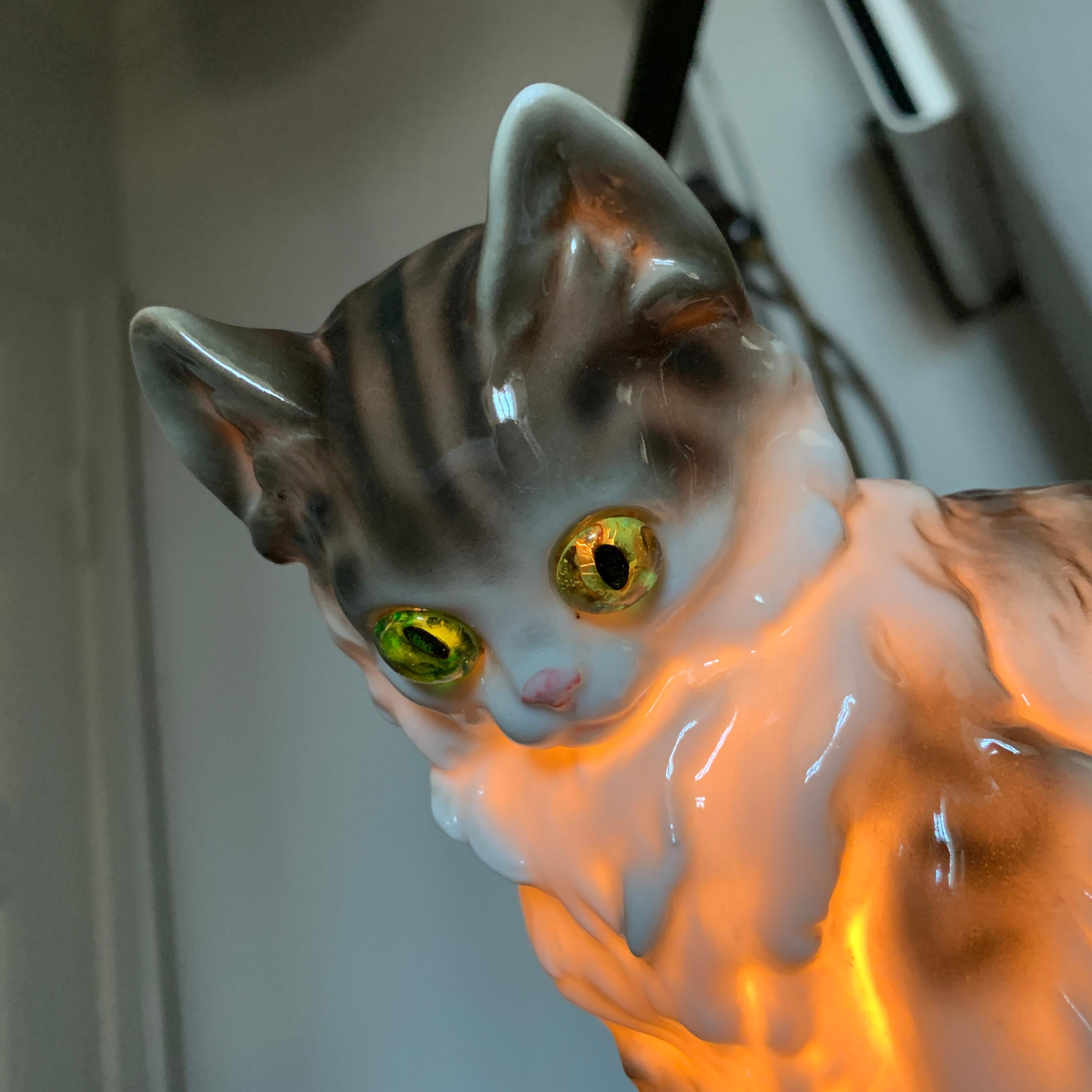 Painted Cat Figurine Lamp Early 20th Century Ozon Table Lamp