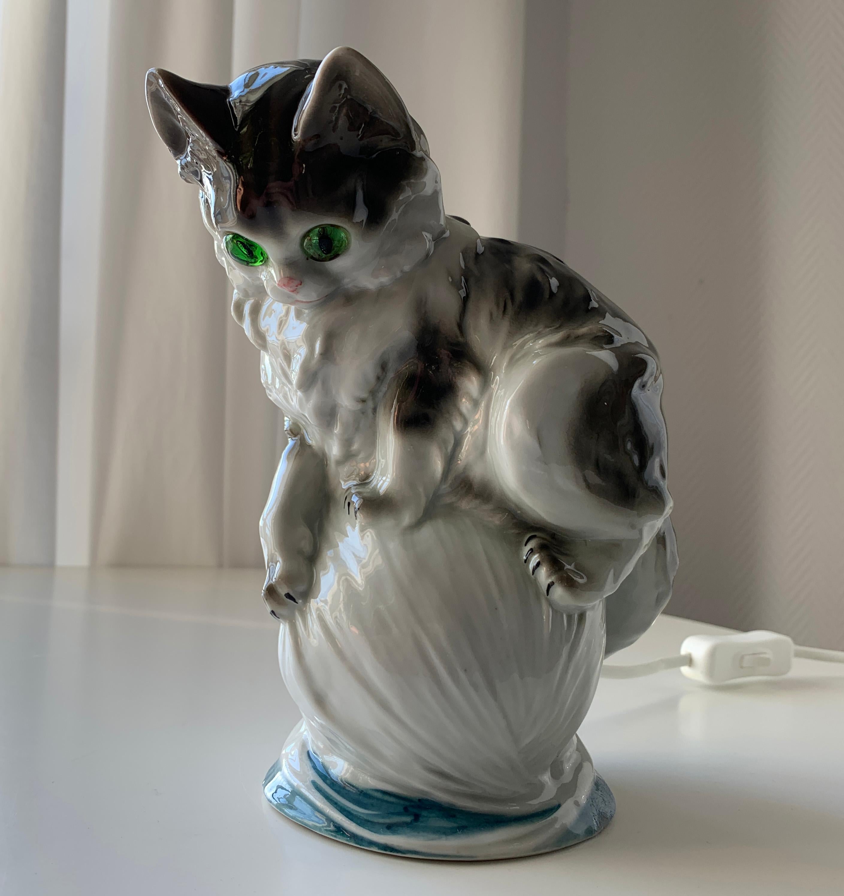 Cat Figurine Lamp Early 20th Century Ozon Table Lamp at 1stDibs