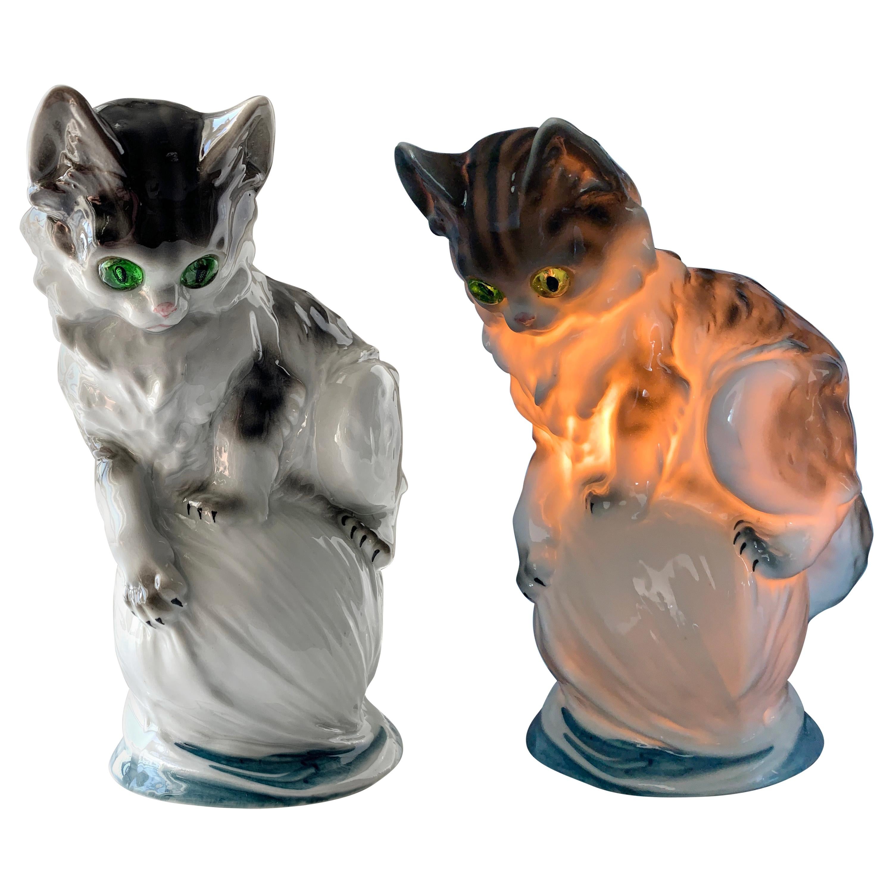 Cat Figurine Lamp Early 20th Century Ozon Table Lamp at 1stDibs