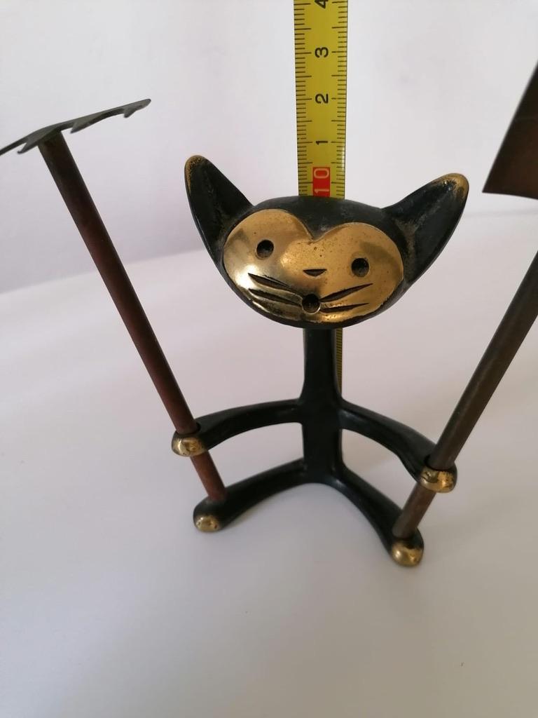 Brass Cat Figurine with Shovel and Rake by Walter Bosse For Sale