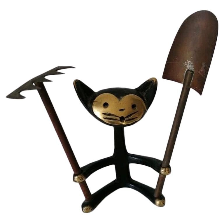 Cat Figurine with Shovel and Rake by Walter Bosse For Sale