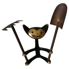 Vintage Cat Figurine with Shovel and Rake by Walter Bosse